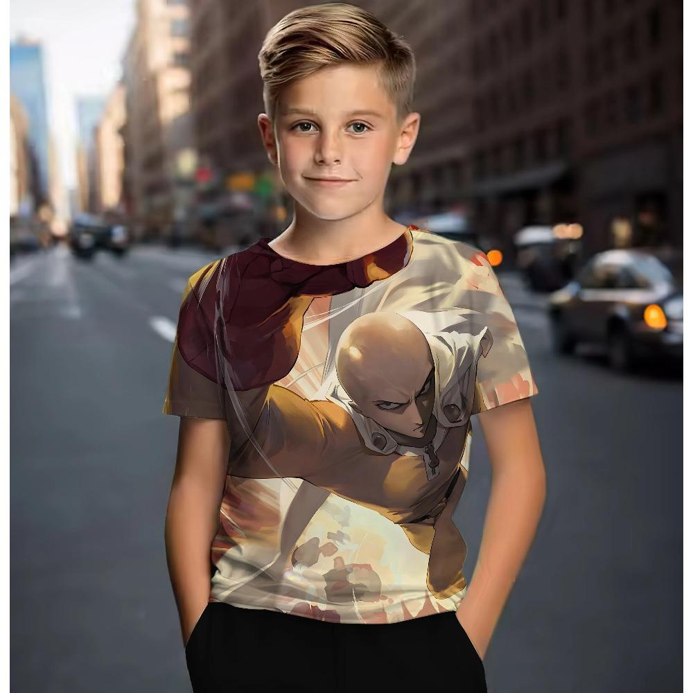Summer Style Super Cool Boys Cute Girls Casual Short-sleeved T-shirt One Punch Man Pattern 3D Printed Children's Comfortable Soft Breathable T-shirt
