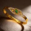 Italian-style Titanium Steel Bracelet, Light Luxury Vintage Open Bracelet for Women, Inlaid with Emerald Diamonds