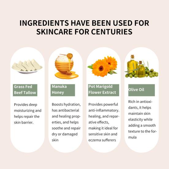Beef Tallow Moisturizing Cream with Jojoba Oil Shea Butter Honey Lightweight Non-Greasy Daily Hydration Nourishing Skin Barrier Support for Face Skin