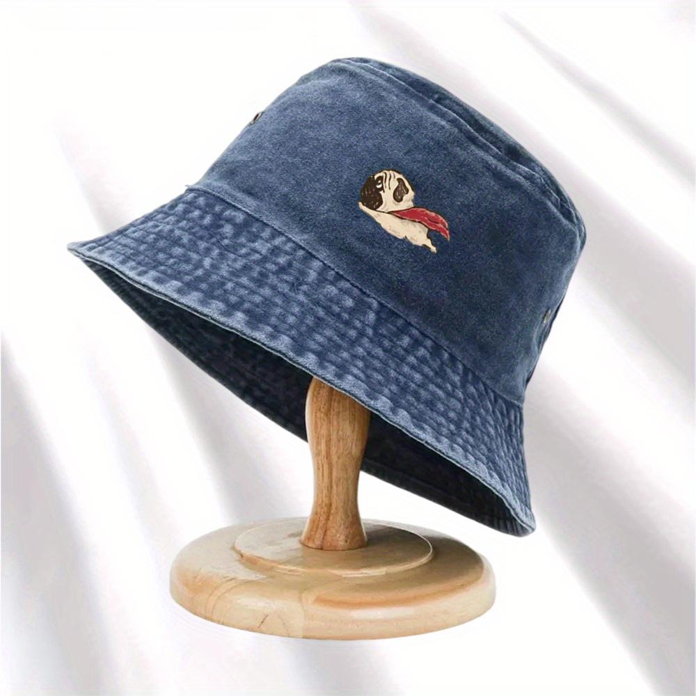 Dog print fisherman hat, foldable storage, washed and vintage style, men's and women's fashionable bucket hat basin hat