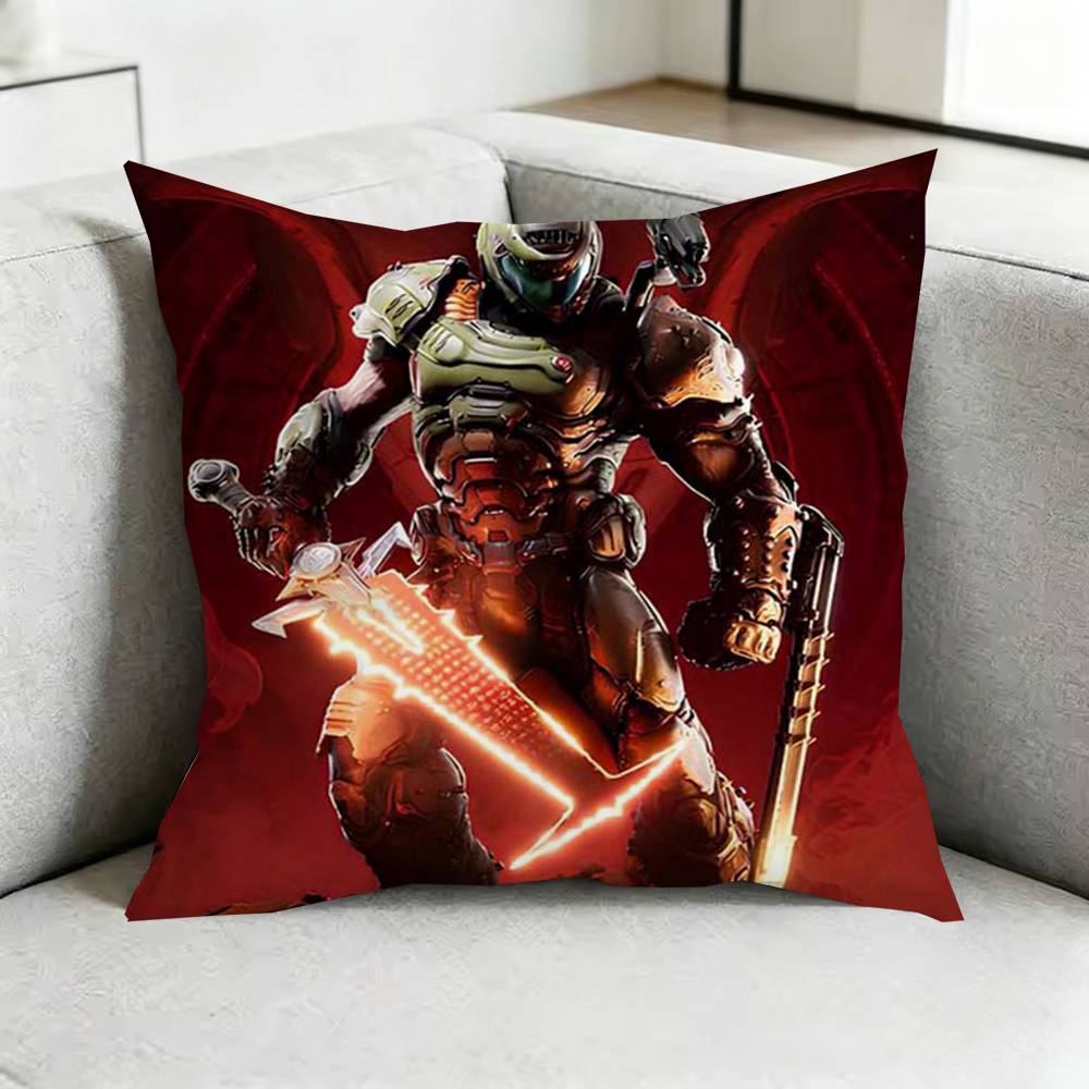Game DDoomM Slayer  Square DoubleSided printed Pillow Case Bedroom Bedside Pillow Sofa Cushion Cover Gift