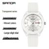 Orologio Sanda Dual Calendar al Quarzo da Studente con Lancette Luminose, Impermeabile, alla Moda, Cassa Rotonda Trasparente