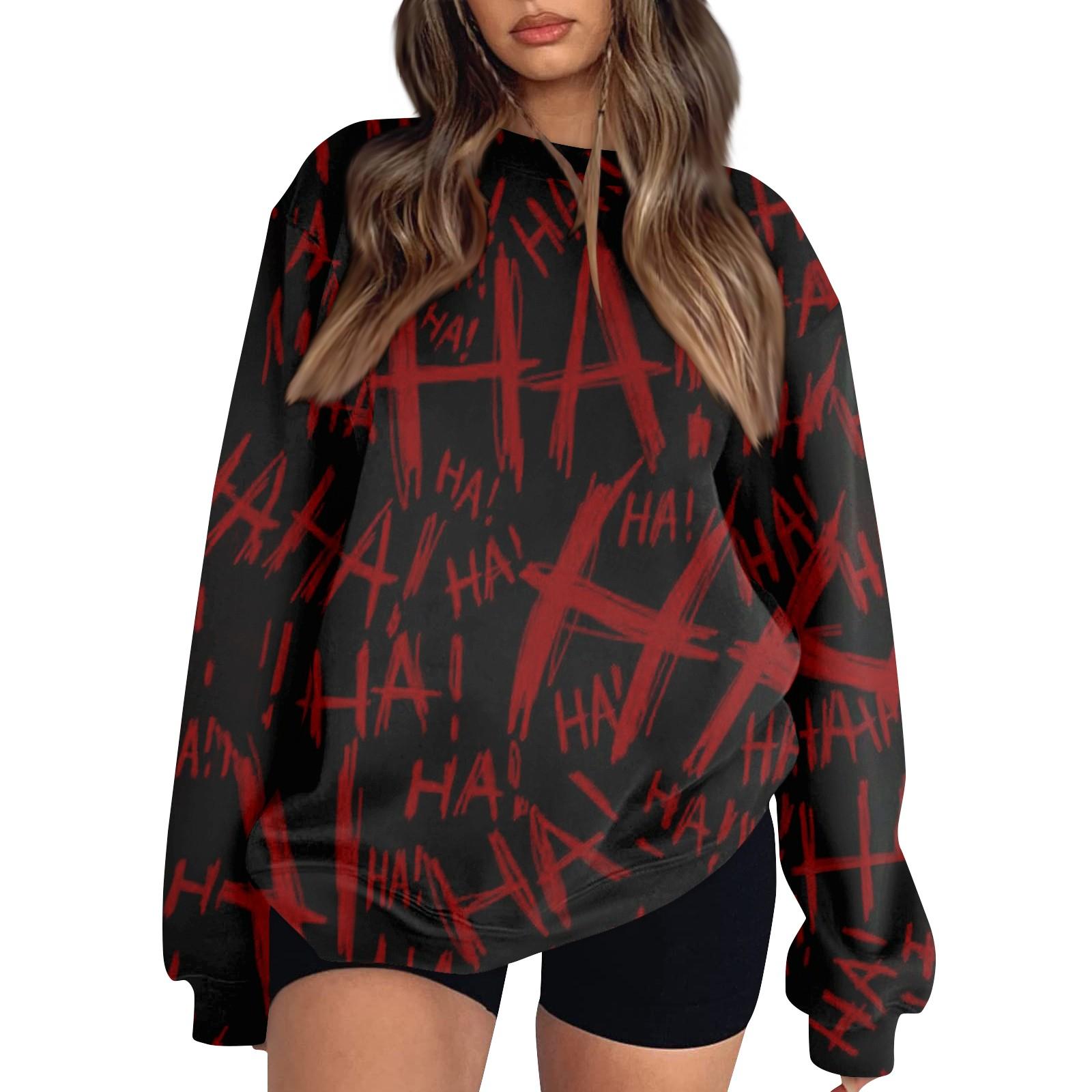 

Женский модный повседневный свитшот с длинным рукавом и принтом на Хэллоуин S винный