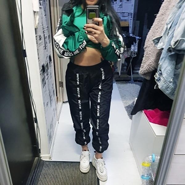 Women Streetwear Fashion Sports Harem Pants Trousers Full Length Loose Jogger Mujer Sporting Elastic Waist Letter Black Pantalon Plus Size