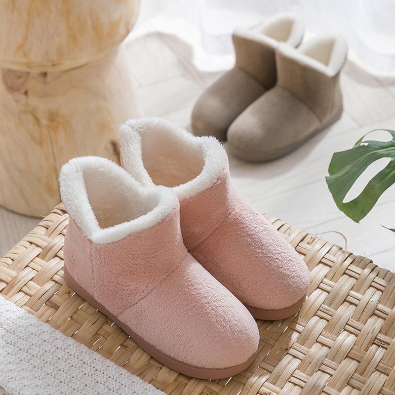 Japanese Style Coral Fleece High-Top Cotton Plush Heel Shoes - Women's & Men's Couple Snow Boots