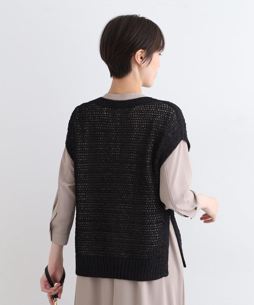 INDIVI Openwork Knit Vest 12719437 Black 05 Knit/Sweater [Washable/Paper Yarn] Women's (019) (XXS)