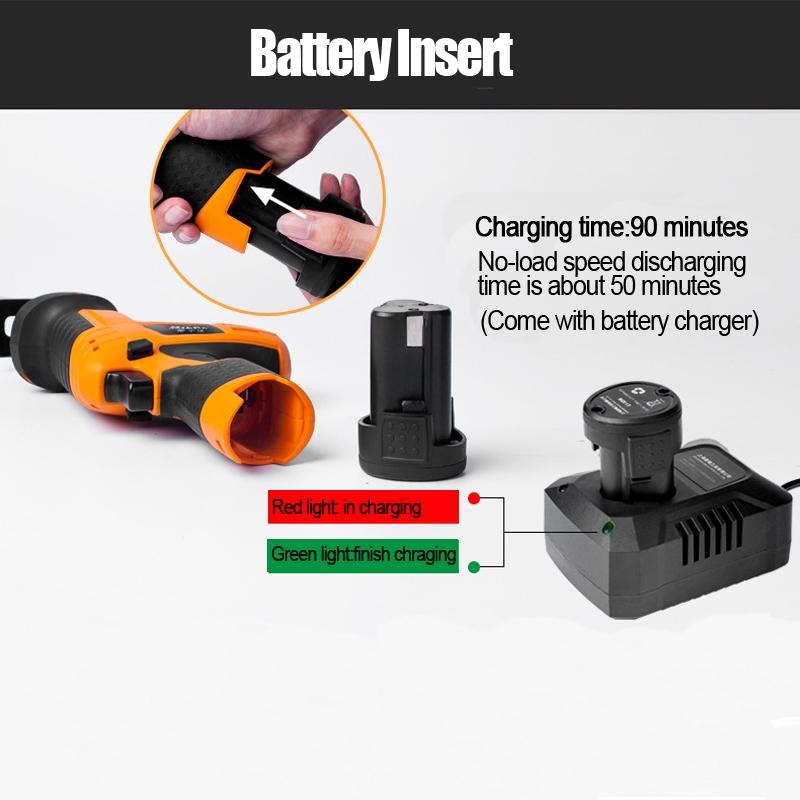 Reciprocating Saw 12V 0-2200SPM Stepless Control 2200mAh Rechargeable Battery