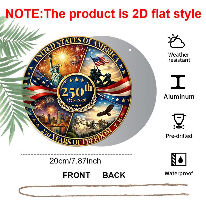 1776-2026 America 250th Anniversary Aluminum Door Hanger, Bald Eagle & Fireworks Sign, Patriotic Decor for Porch, Living Room & 4th of July Party