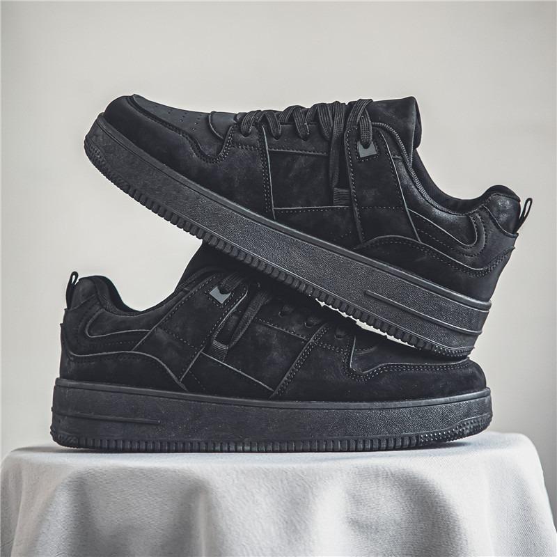 Frühling Neue Ganzschwarze Herrenschuhe – Vielseitige Klobige Absatzsteigernde Lässige Board-Schuhe, Trendy Sneaker für Arbeit & Sport