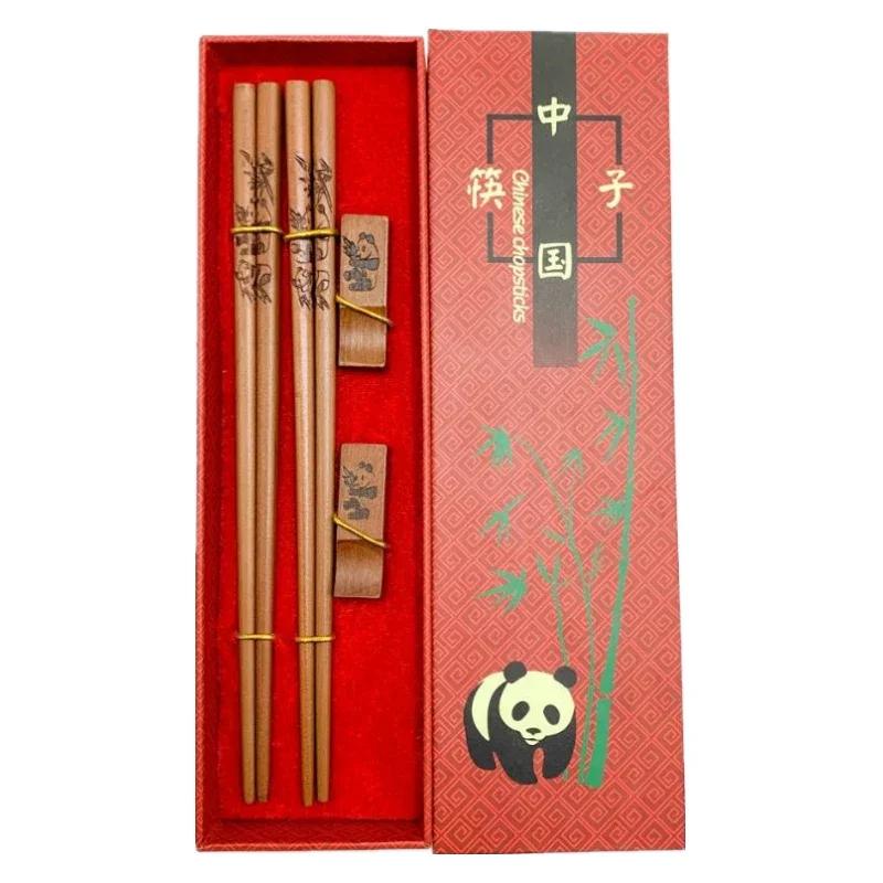 Chinese Chopsticks and Tableware Set Panda Chopsticks Gift Box Set Natural Wooden Chopsticks and Tableware Set