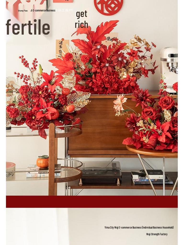 Red Wedding Banquet and Living Room Artificial Flower Decoration