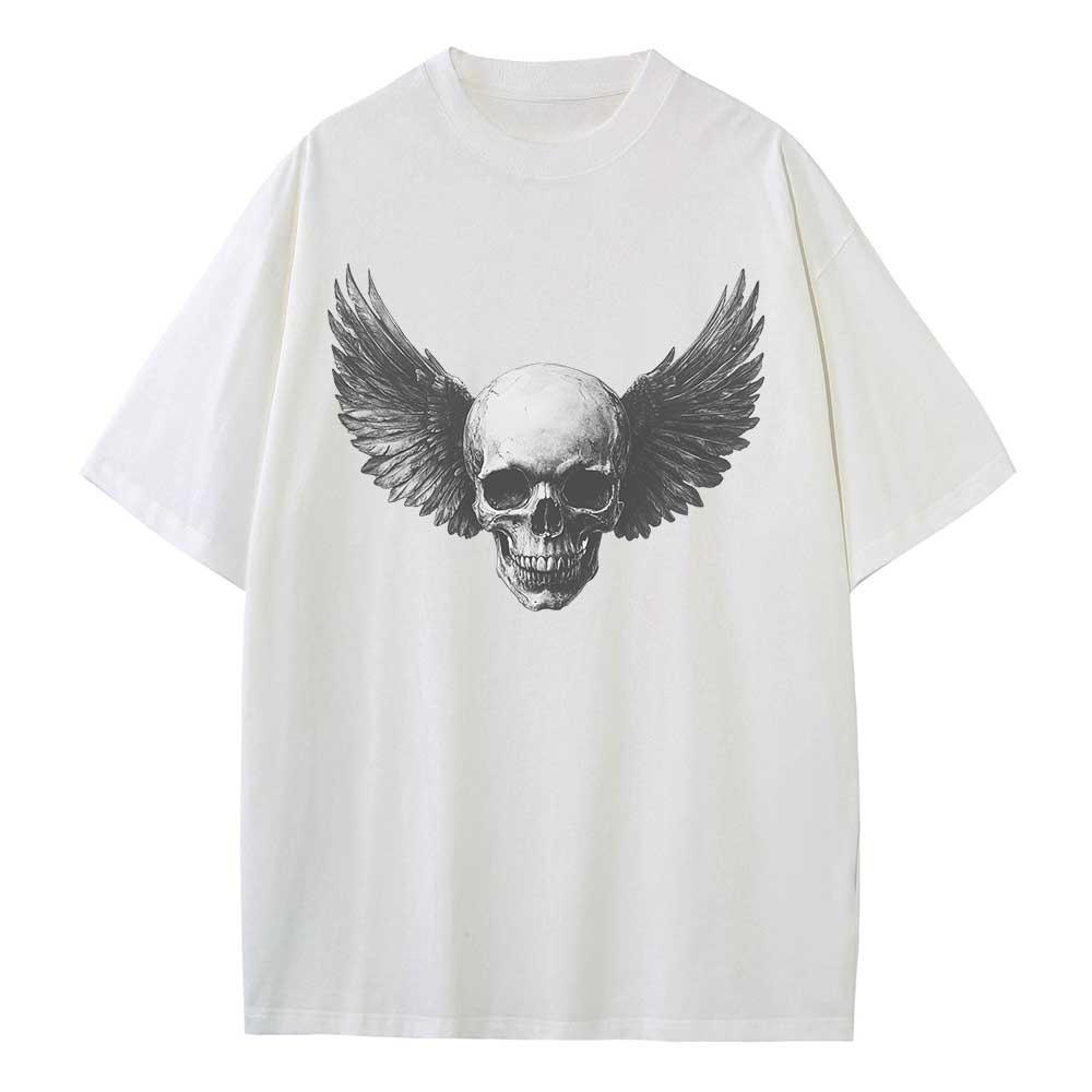 Summer Cotton T Shirt Graphic Tees Baggy Dropped Shoulders Oversized Short Sleeve Design Clothes Wings Skull Graphic Tops