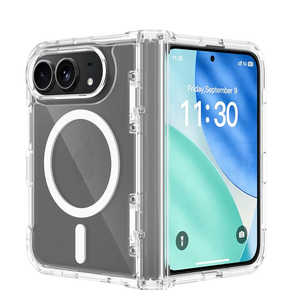 Apple 11fold Mobile Phone Case Transparent with Side Cover Magnetic Suction One-piece Iphone11 Left and Right Folding Protective Case