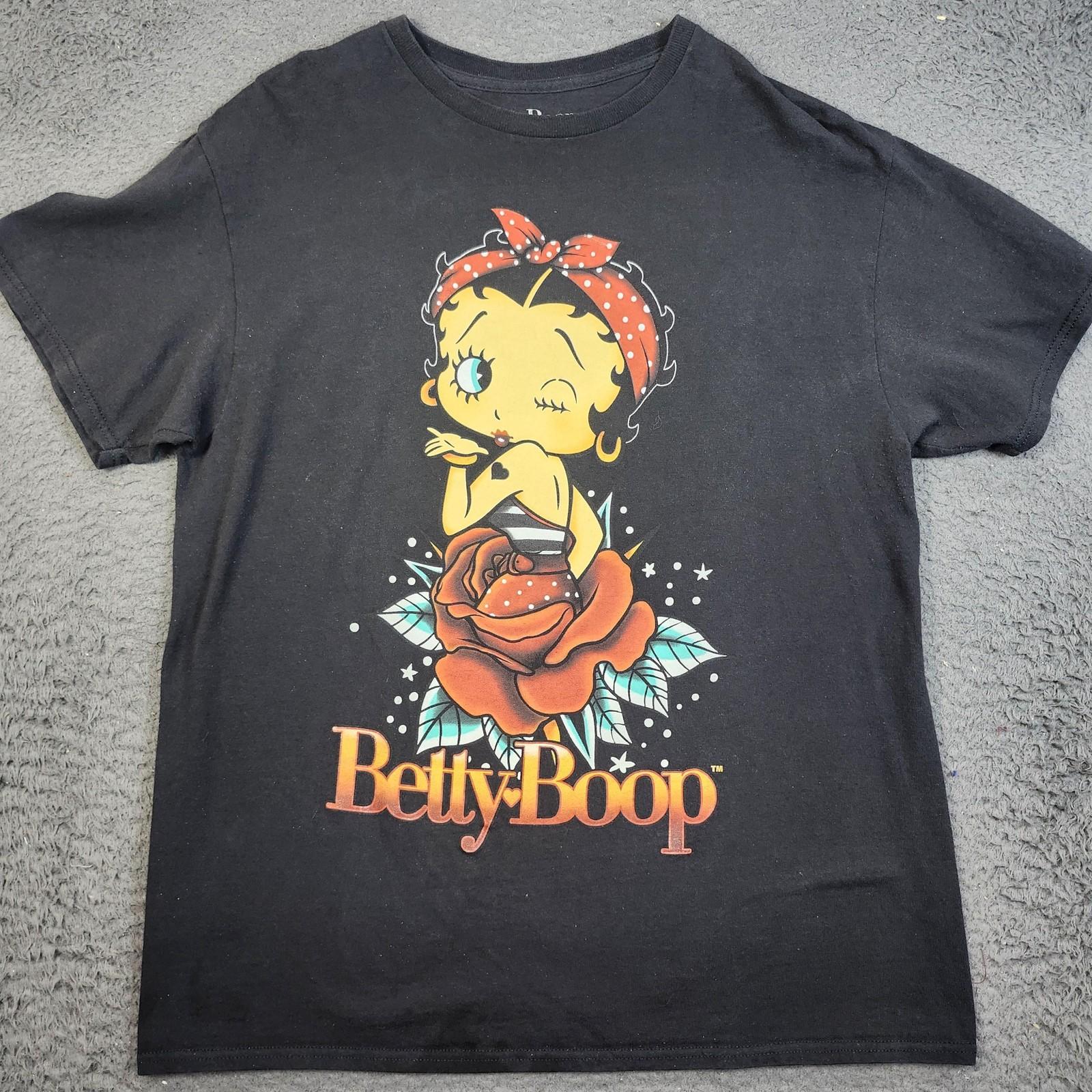 Betty Boop Shirt Mens Large Black Rose Bandana Graphic Cartoon Tee Unisex T-Shirt S