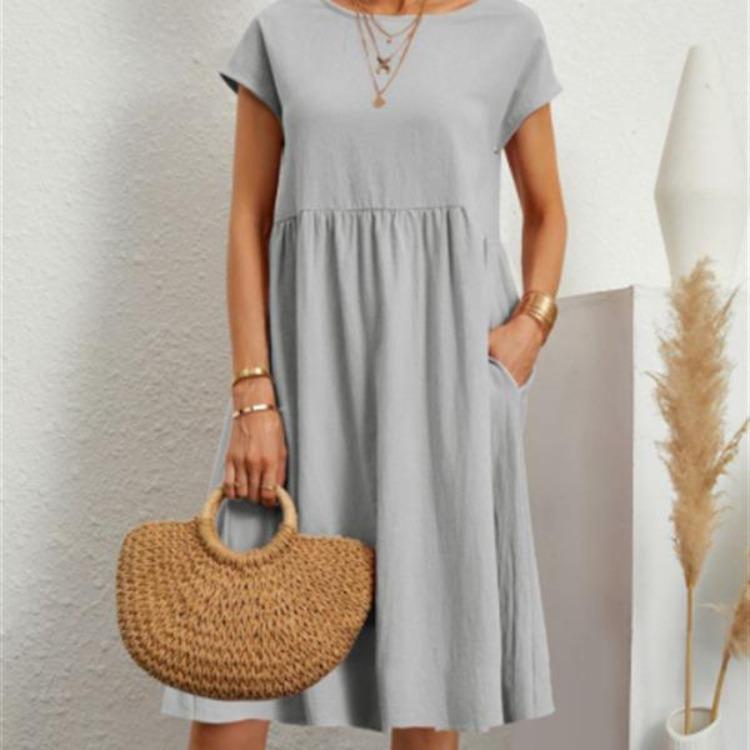 Women's Plus Size Cotton Linen A-line Skirt Summer Loose Fit Round Neck European American Style