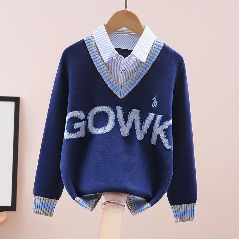 

Boys Pure Cotton Two-in-One Sweater with Collar – Stylish Winter Top 170 cm
