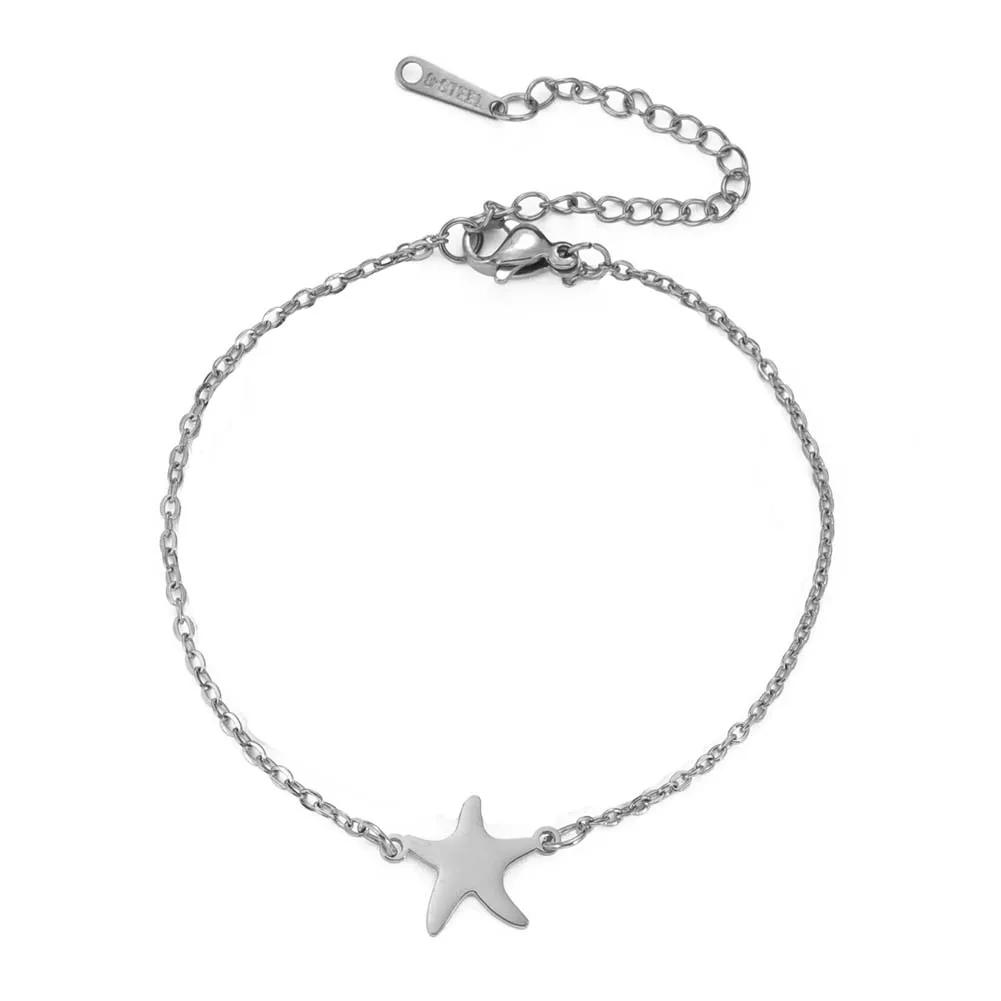 LIKGREAT Stainless Steel Starfish Anklet for Women Adjustable Beach Foot Chain Double Layer Summer Ankle Bracelet Jewelry Gift
