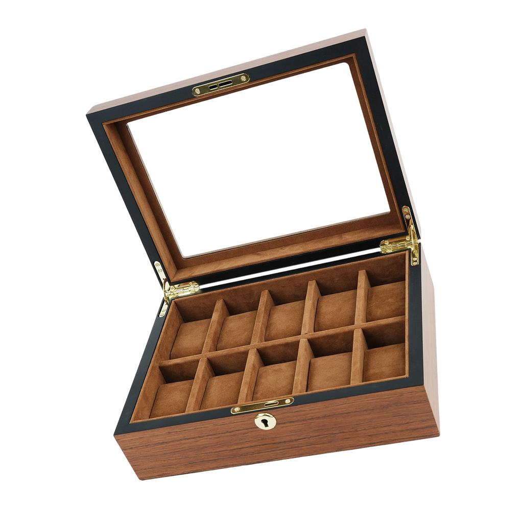 Stilvolle Holz-Uhrenaufbewahrungsbox mit klarem Deckel und Plüsch-Innenfutter für 6 10 12 Stück Minimalistische Uhrenorganizer