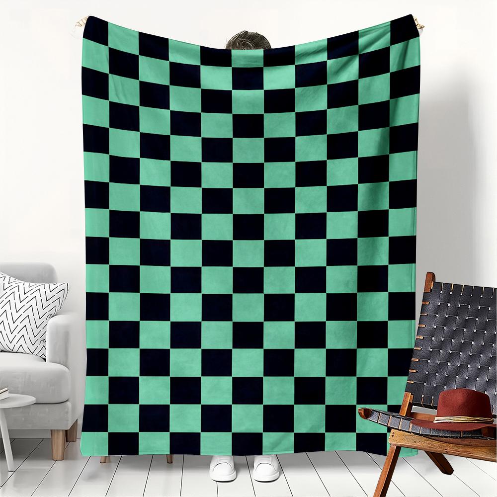 

1PC Checkerboard Black and Blue Blanket Soft Flannel Thin blankets for Home Office Travel Camping Perfect gifts four season use 75cmx90cm