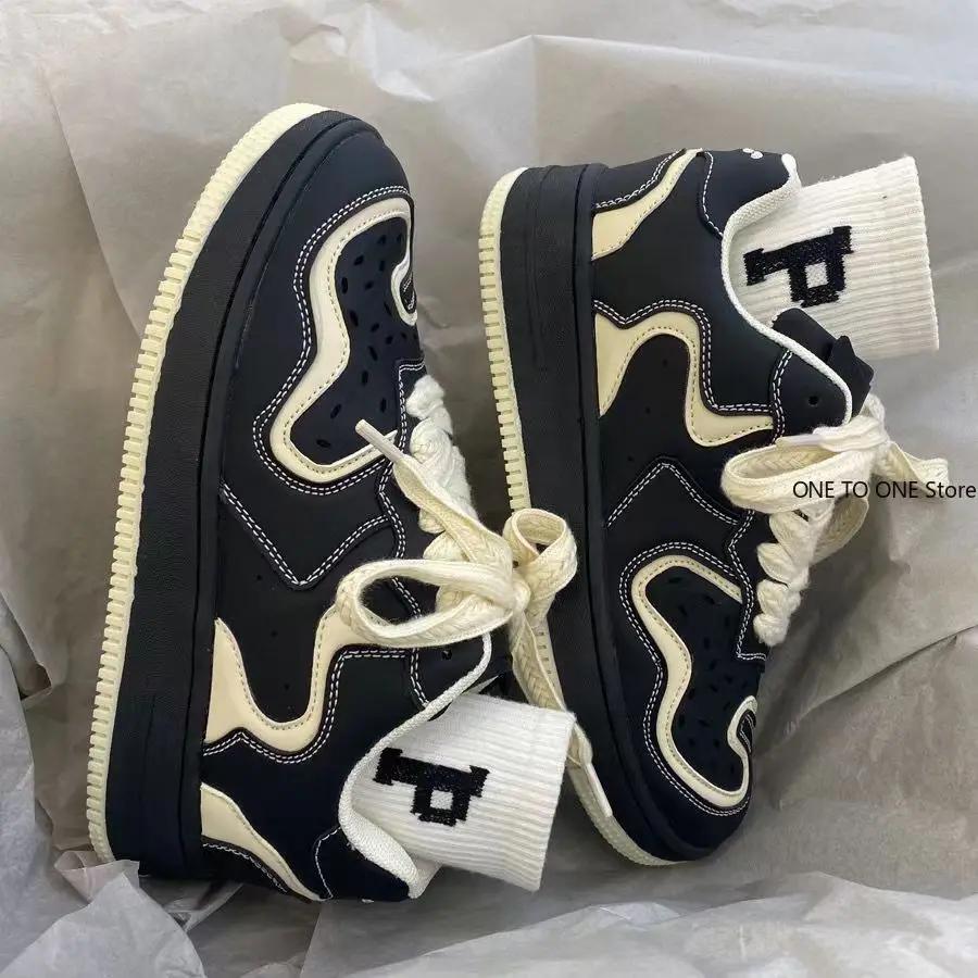 Pánské podzimní černé bílé personalizované ležérní boty s tlustou podrážkou sportovní boty pro muže trendy párové skate boty mokasíny pro muže