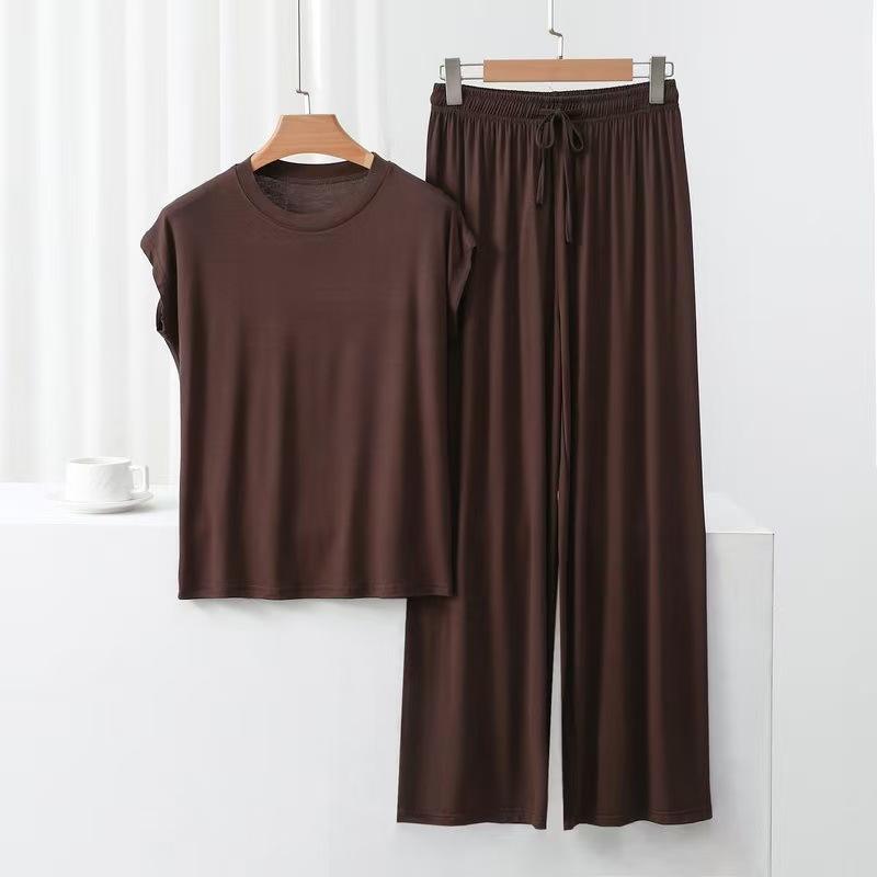 Modal Cotton Loose Home Wear Set, Women's Summer Thin Pajamas and Pajama Pants Two-piece Set, Comfortable and Casual, Can Be Worn Outside
