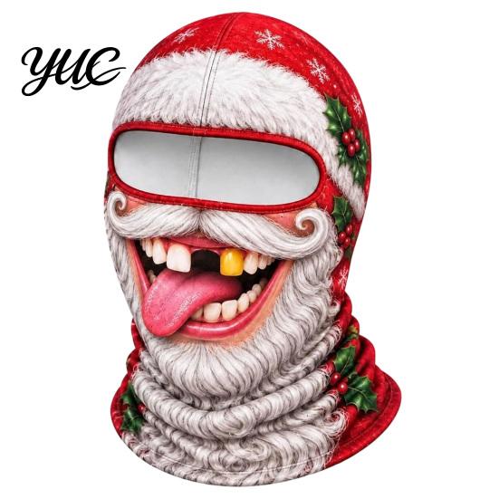 Feiertagskostüm Maske Weihnachten Weihnachtsmann Gesichtsmaske, Lustiger Print Sturmhaube Winddicht Milchseide Kopfbedeckung Faser Nackenwärmer Abdeckung für Außen