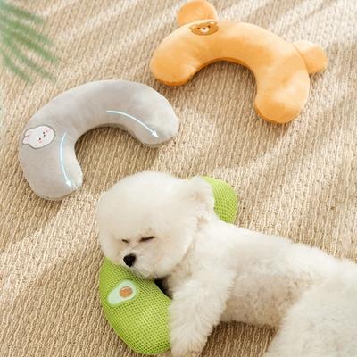 U-Shaped Pet Pillow, Soft Plush Neck Support Cushion. Cute Cartoon Designs, Relieves Cervical Pressure, Warm for Fall and Winter.