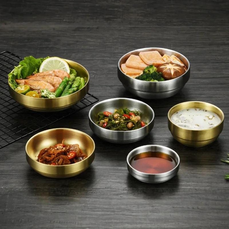 Heat Insulated Mixing Bowl Stainless Steel Double Layer Rice Metal Ice Cream Soup for Kitchen Flatware