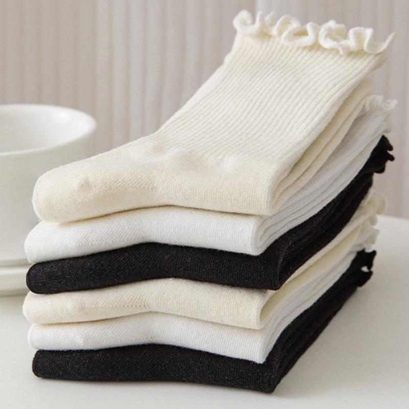 2-20pcs Women Spring and Autumn Stocking Pure Cotton Edge Stacked Socks Ins Trendy White Non Legging Sweating Socks