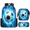 Set Zaino Stampa Calcio per Bambini Scuola Elementare 3 Pezzi Borsa a Spalla Astuccio Borsa a Tracolla