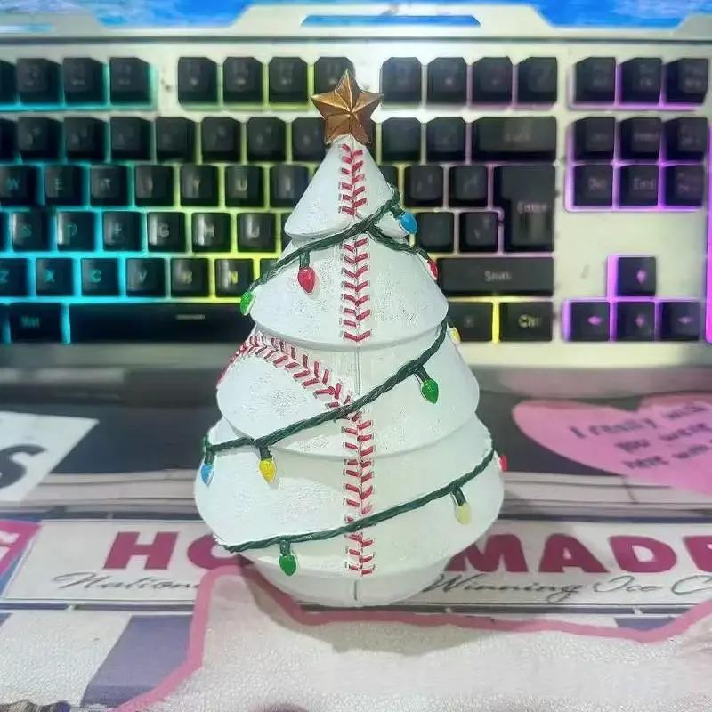 Tennis Football Rugby Series Christmas Tree Shaped Ornament 10*10*15 Cm Desktop Office Home Party Decoration  Accessories
