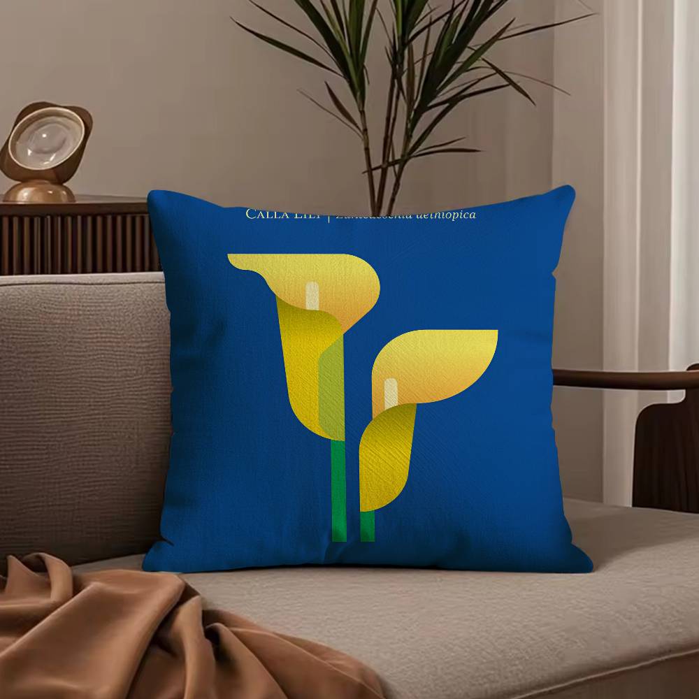 Simple Flower Art Pillow Case Anti-dustmite Pillowcase Invisible Zipper Silky Short Plush Sofa Cushion Cover