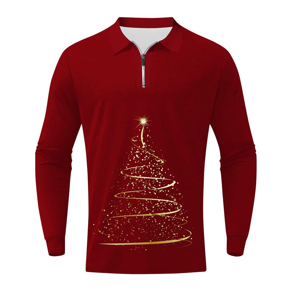 Herrenmode, lässig, weihnachtlich, bedruckt, langärmelig, Revershemd, Oberteil, Bluse