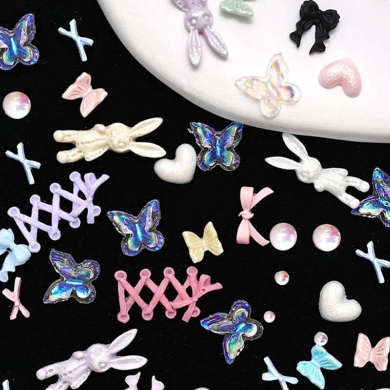 Colorful Nail Accessories Resin Nail Rhinestones for Manicure DIY Crafts Jewelry Bows Butterfly Heart Nail Art Charms