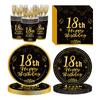 Black Gold 18th Birthday Disposable Tableware Cheer 18 Years Old Plates Napkins Happy Eighteen Birthday Party Decor Tableware