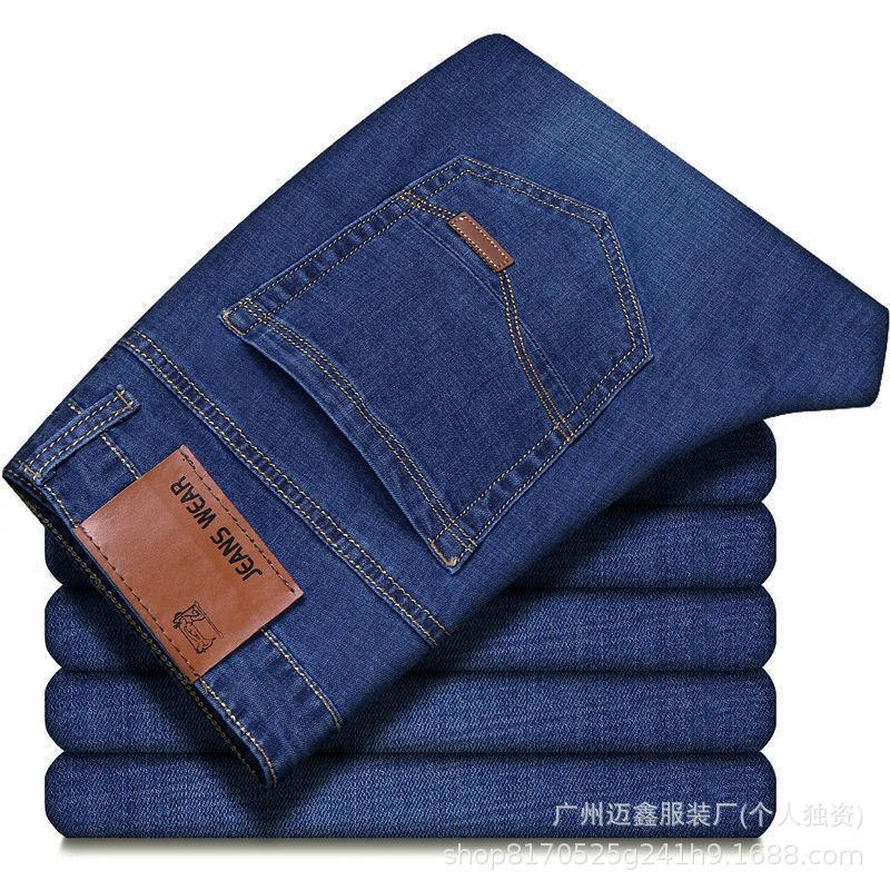 Jeans spring and summer jeans men's straight mid-rise casual pants dirt-resistant working men's long pants