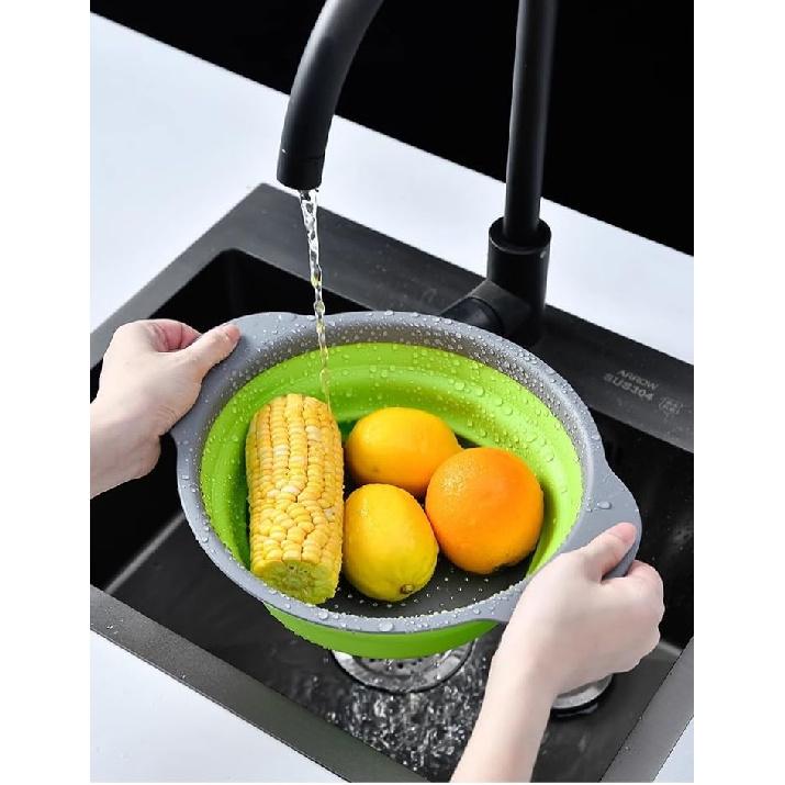 2 Pack Collapsible Colander Set, Emptycolor Foldable Collapsible Strainers for Kitchen, Small Round Colander with Base and Handles for Pasta, Fruit,