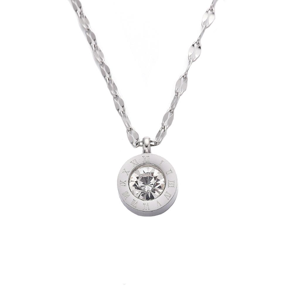 European & American INS Zircon Clavicle Chain: Versatile Diamond-Inlaid Roman Numeral Pendant Necklace