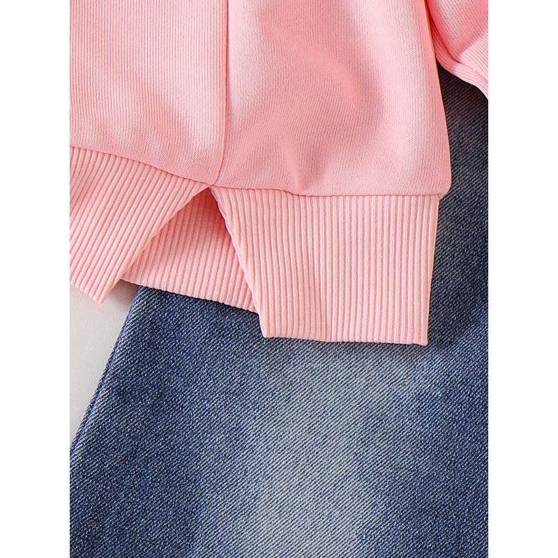 Autumn New Casual Children's Clothing Pink Bow Long Sleeve Sweatshirt Jeans Cute Fashion Girls
