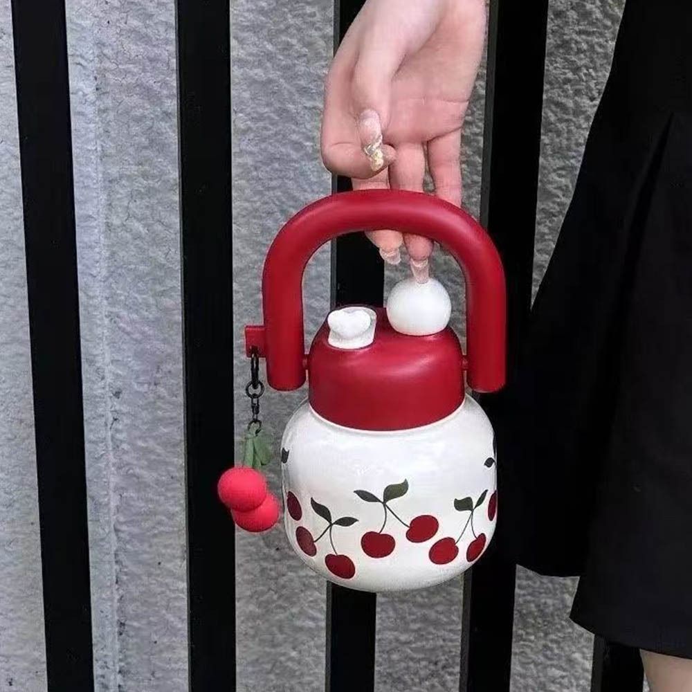 Large Capacity Straw  Water Bottle Cherry Bowknot Plastic Sippy Cup  Home/School