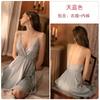 Womens Satin Lingerie Set Deep V Neck Long Sleeve Robe Lace Slip Dress Homewear Sleep Lounge