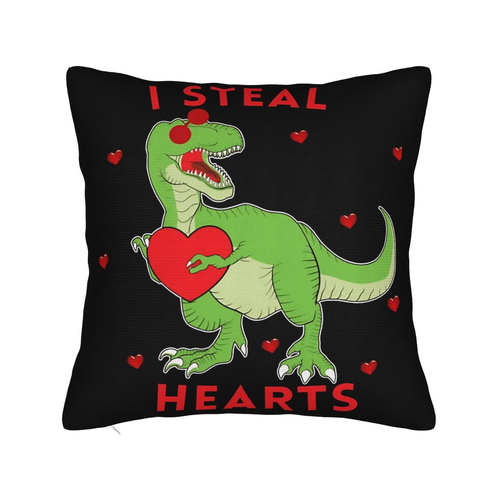 Valentine Day Dinosaur TRex I Steal Hearts Pillow Case Retro Trendy Pillow Cover Soft Pillowcases For Chair Sofa Home Decor