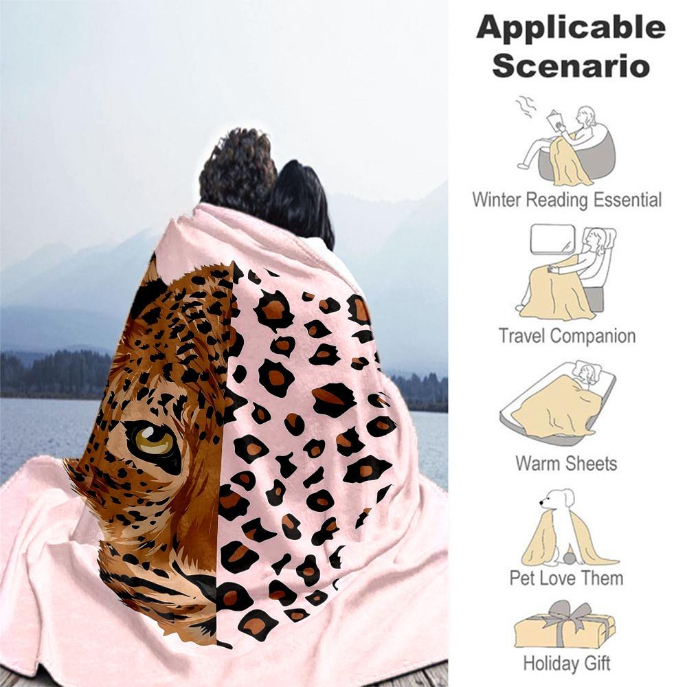 1pc Leopard Print Outdoor Flannel Blanket Soft Warm All-Season Throw for Sofa Bed Car Camping Office, Cozy Gift Idea1314S