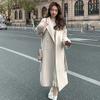 Damen Doppelreihiger Langer Wollmischung Trenchcoat Reverskragen Locker Warm Winter Oberbekleidung Übermantel