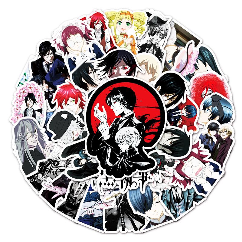50 Anime Black Butler Waterproof Stickers for Laptops, Suitcases, and Cars