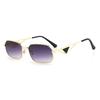 VinGold Metal Thin Frame Hexagon Sunglasses Women Hollow Triangle Decor UV400 Black Lens Y2K Street Shades