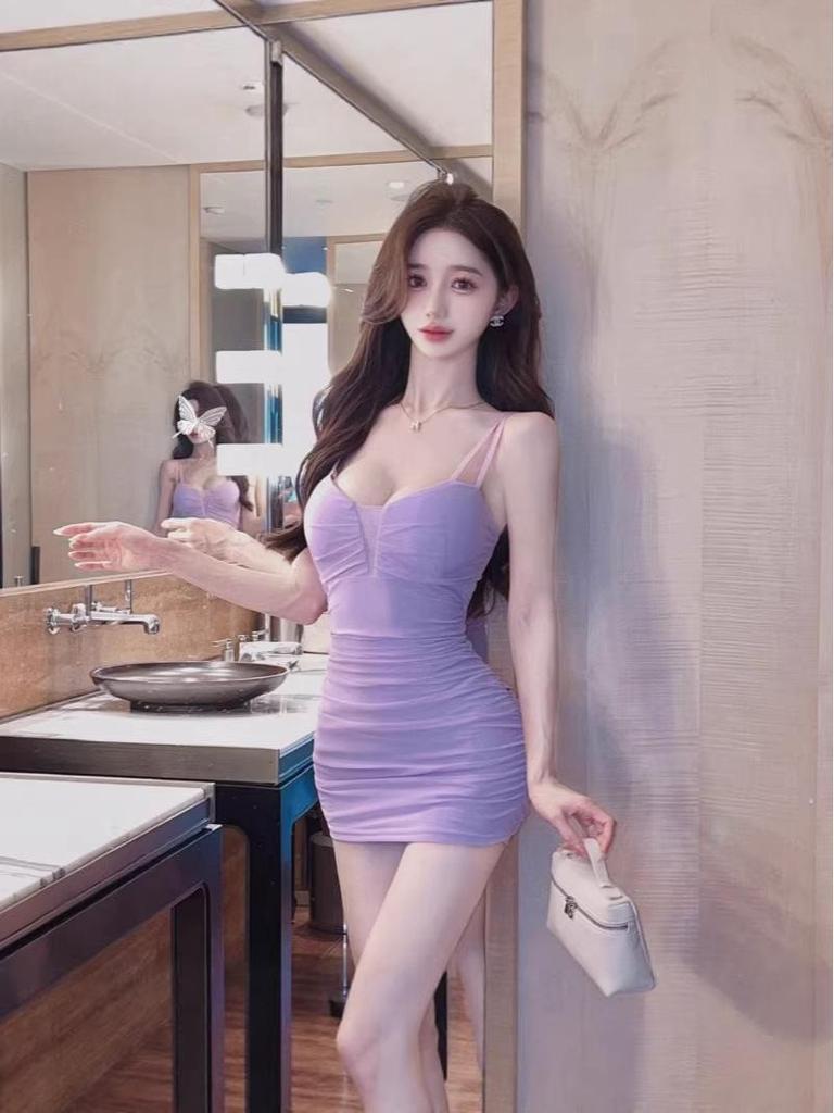 Summer Spicy Mesh Spaghetti Strap Low-Cut Bodycon Mini Dress Skirt