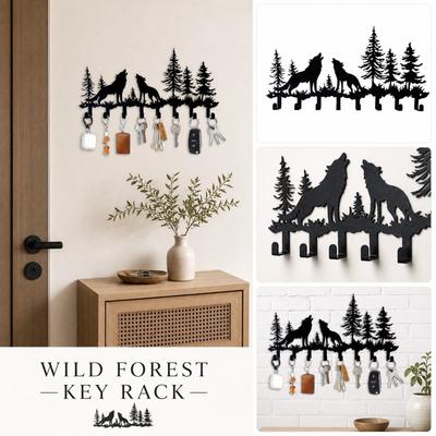 Metall-Wandmontage Schlüsselhalter-Rack mit Wolf- und Baumdesign Über-Tür Handtuchhaken-Rack Kreativer Aufbewahrungs-Organizer mit mehreren Haken