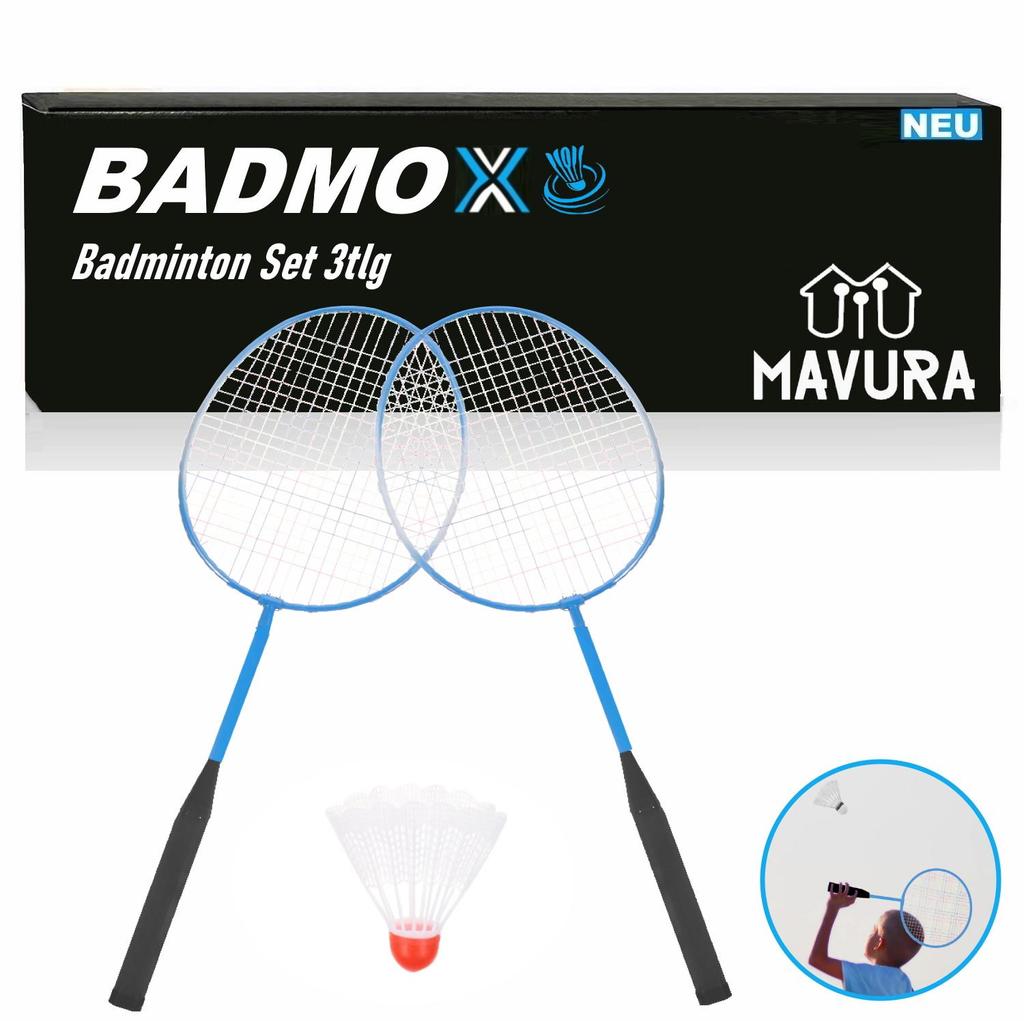 BADMOX Badmintonová sada Badmintonové rakety Míčky Sada Venkovní 3dílná modrá