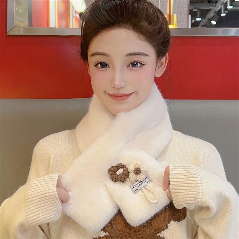 Japanese cute cartoon flower cross scarf autumn and winter warm neck protection small fresh scarf student couple versatile